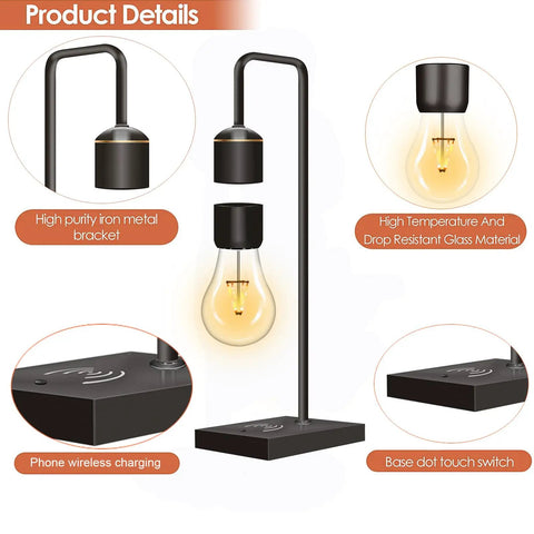 Magnetic Levitating Light Bulb With Wireless Charging Pad For Apple And Android Floating LED Table Lamp details