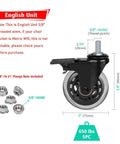 3 Inch Swivel Stem Casters With Locking Brakes Threaded 3/8-16UNC Stud Heavy Duty Caster Replacement With Hex Nuts
