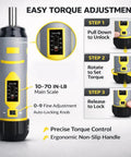 Dead Nuts Precise Torque Screwdriver Featuring Audible Click Factory Calibration 10 To 70 Inch Pounds showing easy torque adjustment scale and ergonomic design.