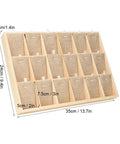 Premium Pine Wood Jewelry Display Tray With Eighteen Velvet Lined Slots, 35cm x 24cm, organized earring and necklace holder.