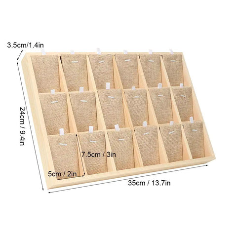 Top Shelf Wooden Jewelry Display Tray With Plush Velvet Lining For Earrings Bangles And Necklaces 18 Slot Pine Wood Storage Rack in 35 cm size