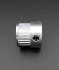 Heavy Duty Alloy GT2 Synchronous Timing Pulley Five Pack With 25 Teeth 6mm Wide And 8mm Bore showing one aluminum pulley with grooves.