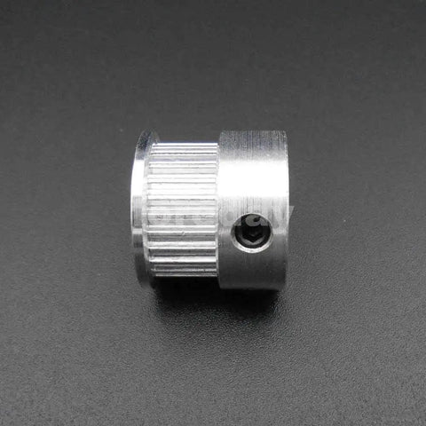 Heavy Duty Alloy GT2 Synchronous Timing Pulley Five Pack With 25 Teeth 6mm Wide And 8mm Bore showing one aluminum pulley with grooves.