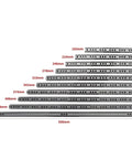 Two Way Smooth Glide Drawer Slides 17mm Wide 8 To 17 Inch Length 2 Pack Bearing Hardware For Smooth Quiet Drawer Operation No Sweat Easy Install Full Extension Rails For Kitchen Cabinets And Office Desks in various sizes measuring from 182mm to 500mm showcasing full range of the drawer slides.