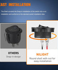 Comparison of snap-in design with Beefy Five Pack Round Rocker Switches With Wiring Harness SPST 2 Pin Pre Wired