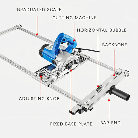 Straight Up Precision Dual Rail Edge Guide For Circular Saw showing graduated scale and cutting machine features.