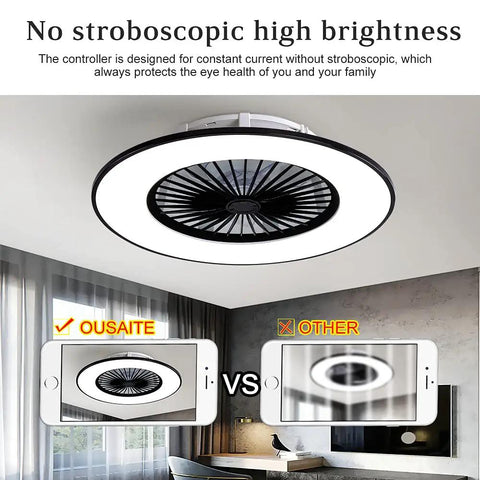 Low Profile Ceiling Fan With Lights Semi Flush Mount Invisible Acrylic Blades Cool Modern Enclosed Design 23 Inch with no flicker