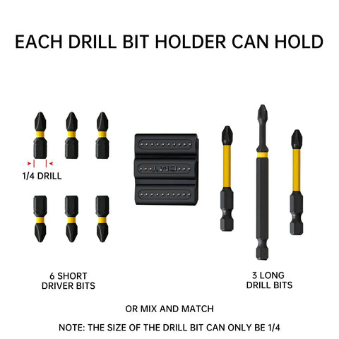 Drill Bit Holder Holster Pack Of 4 Attaches To The Side Of Your Drill Carrying Up To 6 Driver Bits display with bits and holder
