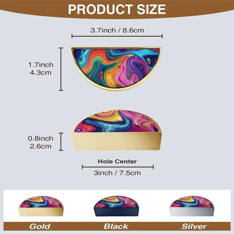 2 Pack Psychedelic Rainbow Fluid Art Cabinet Handles With 3 Inch Center Hole Semicircle Drawer Pulls dimensions and color options