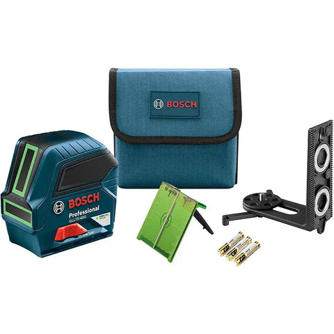 Beefy Outdoor Green Cross Line Laser Level With 75 Ft Range, Self Leveling, Horizontal and Vertical Modes, accessories shown