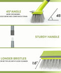 2 In 1 Floor Scrub Brush With Stiff Bristles And Integrated Squeegee, Long 57 Inch Handle demonstrating bristle angle and sturdiness