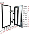 Invisible Tileable Access Panel For Drywall, showing dimensions of various sizes up to 120cm, featuring black waterproof casing.