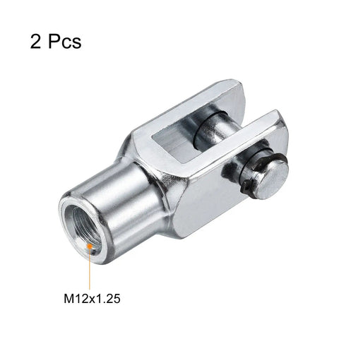Air Cylinder Rod Clevis End Set 2 Pack 62mm Length M12x1.25 Female Thread Y Connector Silver Durable Low Carbon Steel For Pneumatic Cylinders And Automatic Equipment; 2 pcs, M12x1.25