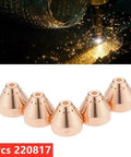 Five Pack 220817 Plasma Cutter Shield Nozzle Consumables Set For 65 85 105 Amp Plasma Machines, shown with 5 copper nozzles