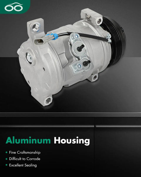 Premium Vehicle Air Conditioner Compressor Unit With Integrated Clutch For Chevy Express 2500 3500hd And Cadillac Escalade No Sweat Cooling Straight Bolt Swap close-up view of aluminum housing and clutch components.