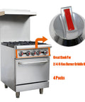 Universal Gas Stove Control Knob Set With Four Stem Adapters for Propane and Natural Gas, shown on a metal oven range.