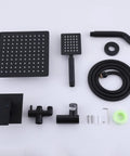 Matte Black 2 Handles Tub and Shower Faucet Set With Tub Spout, Valve Included, Dual 2 In 1 Shower System components