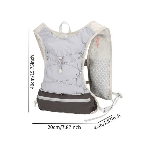Go To Lightweight Hydration Running Backpack with Breathable Vest, Adjustable Straps, Reflective Strips, Grey, dimensions