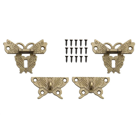 Retro Vintage Cabinet Latch Hasp Kit With Antique Padlock, bronze finish, includes matching screws, top view.