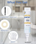 Tile Grout Repair Kit With Fast Drying Grout Filler And Silicone Trowel Scraper, Waterproof Grout Paint For Bathroom, Shower, Kitchen And Floor Tiles, Gray 17.64 Oz, DIY Friendly Refill And Renewal, showing kit contents.