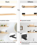 Comparison of Heavy Duty Hidden Floating Shelf Brackets, 4 Inch Black Metal L Brackets, showing concealed vs exposed mounting.