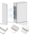 No Drill Adhesive Magnetic Door Catch Set 17lb Holding Force For Kitchen Cabinets Cupboards And Drawers Self Stick Stainless Steel Latch 4 Pack Silver Damage Free Mounting, showing components and adhesive features.