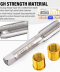 NINEFOX spark plug thread repair kit with M14x1.25 10-piece inserts and tap; includes two brass adapters
