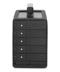 Heavy Duty Aluminum 5 Bay USB4 40Gbps External Drive Enclosure With Silicone Grip Sleeve front view with bay locks and handle.