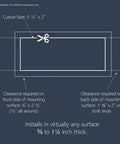 Diagram showing cutout dimensions for Radiant Furniture Power Center with USB and Recessed Power Strip 2 Outlets Type A USB 6 Foot Cord Nickel Finish Easy Install No Mess Low Profile Mount For Wood Upholstery Hidden Wall Desk Power Hub For Home Office And Living Spaces