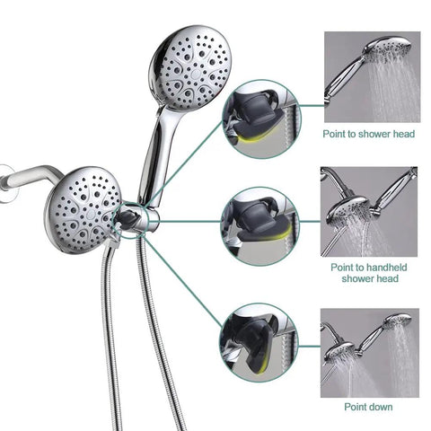 Chrome Shower Faucet Set With Pro Grade Valve High Pressure Three Way Diverter Dual Shower Head System With Handheld and Fixed Mount