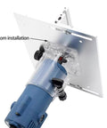Heavy Duty Aluminum Router Table Insert Flip Plate with Secure Snap Cover, showing bottom installation with attached router.