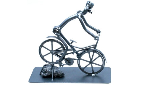 Handmade Metal Nut And Bolt Figurines For Desk Bicycle Ornament And Bike Themed Desktop Statue, unique cool gift for dads and home decor