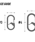 Size guide for G Series SlideLock Three Dual Chamber Carabiner For Keychains And Gear, showing #3 and #4 dimensions.