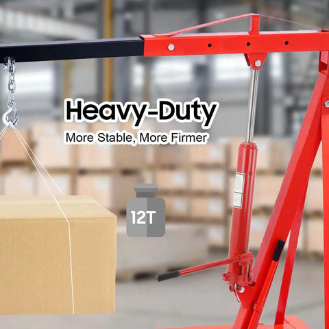 Built Tough 12 Ton Manual Cherry Picker Hydraulic Long Ram Jack With Easy Pump Handle For Zero Sweat Engine Hoist Cylinder Swap On Any Garage Shop Crane Red