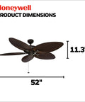 Palm Island 52 Inch Tropical Ceiling Fan With No Light For Indoor Outdoor Use, Wet Rated With 5 Palm Leaf Blades, Bronze Finish