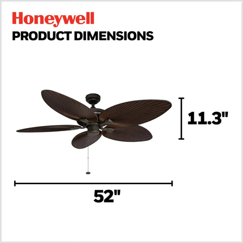 Palm Island 52 Inch Tropical Ceiling Fan With No Light For Indoor Outdoor Use, Wet Rated With 5 Palm Leaf Blades, Bronze Finish