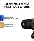 Hella Crisp Full Hd 1080p Webcam For Streaming And Remote Meetings showing design for a positive future with eco-friendly features.