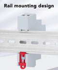 Heavy Duty DIN Rail Mount Push Button Switch 230V AC 2NO 2NC shown mounted on rail for industrial use