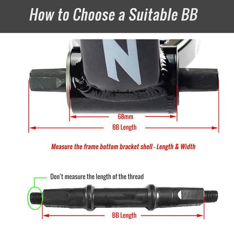 Diagram showing how to measure Durable Square Taper Bicycle Bottom Bracket 68mm Shell with BB UN26 and steel bearings.