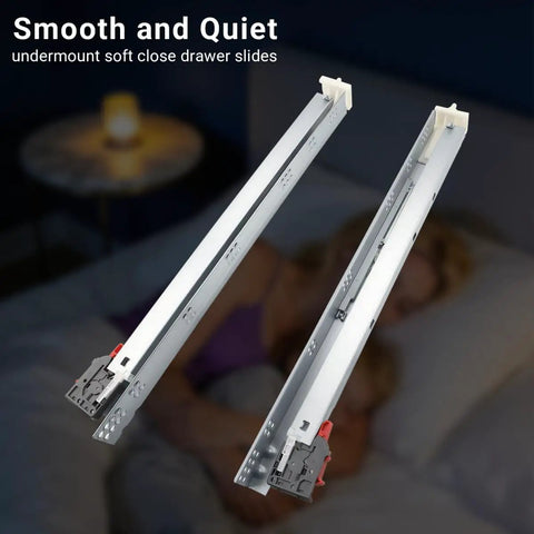 2 Pack 21 Inch Undermount Drawer Slides With Soft Close Action Full Extension Concealed Runner Set hidden glides showing smooth operation.