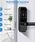 WiFi Smart Deadbolt With Handle And Video Peephole For City Pros In Upscale Apartments And Condos, Fingerprint And PIN Keyless Entry