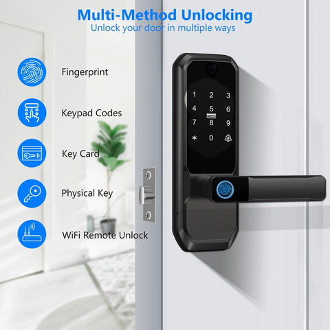 WiFi Smart Deadbolt With Handle And Video Peephole For City Pros In Upscale Apartments And Condos, Fingerprint And PIN Keyless Entry