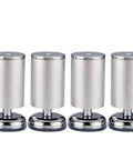 Heavy Duty Adjustable Cabinet Legs With Slick Brushed Stainless Steel Finish, four pack with smooth rubber bottoms for home decor.