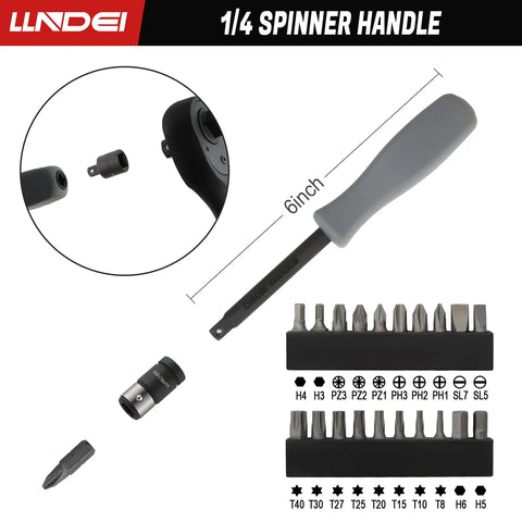 Heavy Duty Socket Set With One Quarter Inch Drive One Half Inch Drive And Three Eighths Inch Drive 43 Piece Kit Spinner Handle