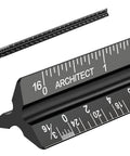 Professional Anodized Aluminum Architectural Scale Ruler With Rock Solid Precision Imperial Measurements 12 Inch angled view showing scale markings.