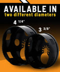 Rack-A-Tiers round multi-tool hole saw set with 4-1/4 in and 3-3/8 in diameters for drywall recessed-light cuts