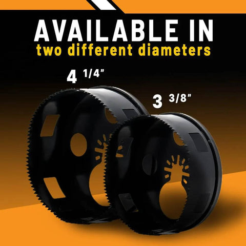 Rack-A-Tiers round multi-tool hole saw set with 4-1/4 in and 3-3/8 in diameters for drywall recessed-light cuts