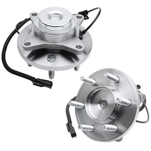 Front Wheel Bearing Hubs Assembly Set For 2WD 6 Lug Ford F-150 Expedition And Lincoln Navigator 2011 To 2014 Replacement Pair Front Left And Right Hub Bearings image showing metal hubs with ABS sensor wire and bolt flange.