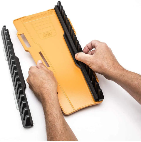 Assembling Two Piece Reversible Wrench Rack Set With 16 Slots Per Rack For Up To 32 SAE And Metric Wrenches Up To 1 Inch Or 25 Mm Quick Change Side Rails