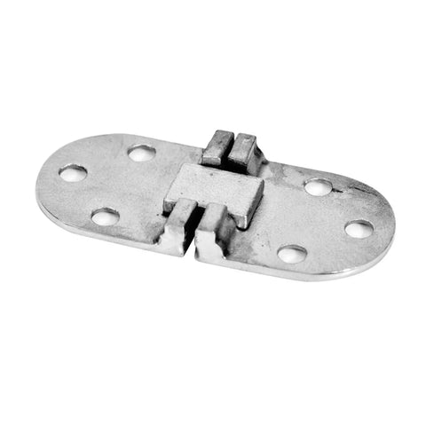 Built Like A Tank Marine Grade 316 Stainless Steel Hidden Hinge Set for cabins, features a mirror finish and six mounting holes.